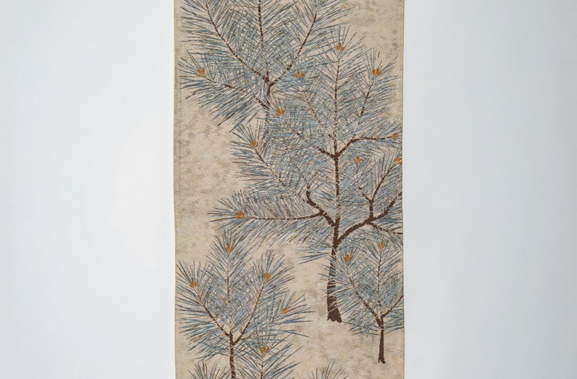 Japanese Ceremonial Silk Wall Tapestry – The Eternal Pine, Matsu Pine in Cream and Teal